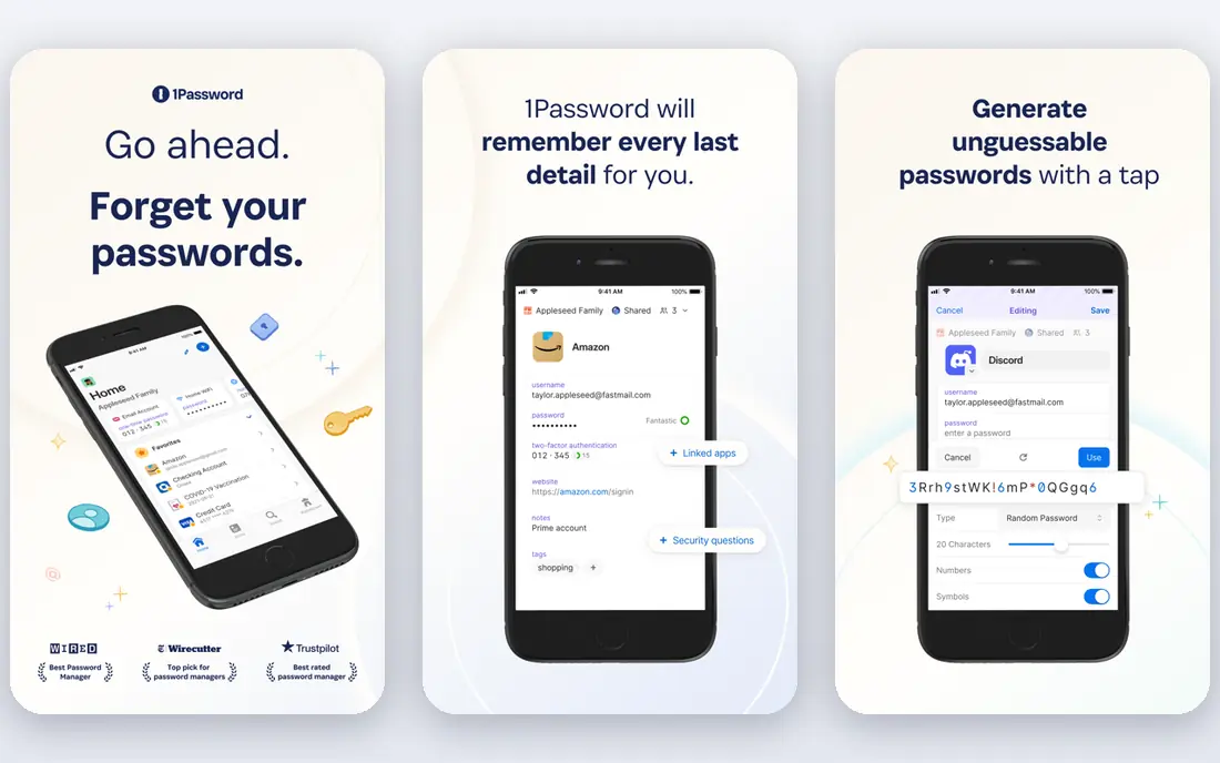 1Password app screenshots
