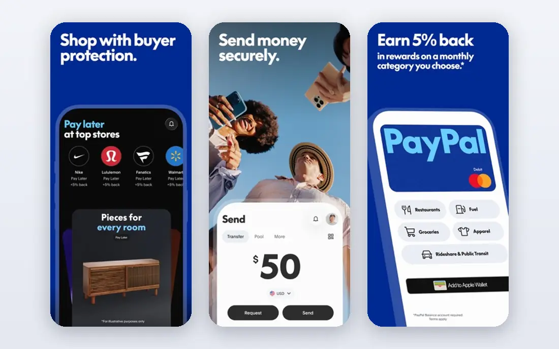 PayPal app screenshots