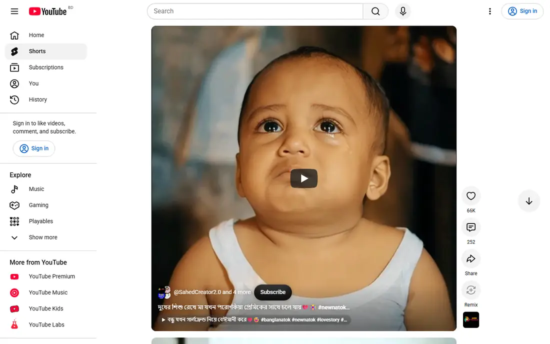 YouTube Shorts website